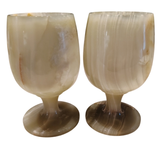 Vintage 1970s Onyx Marble Goblets Set Of 2 - Picture 4 of 5